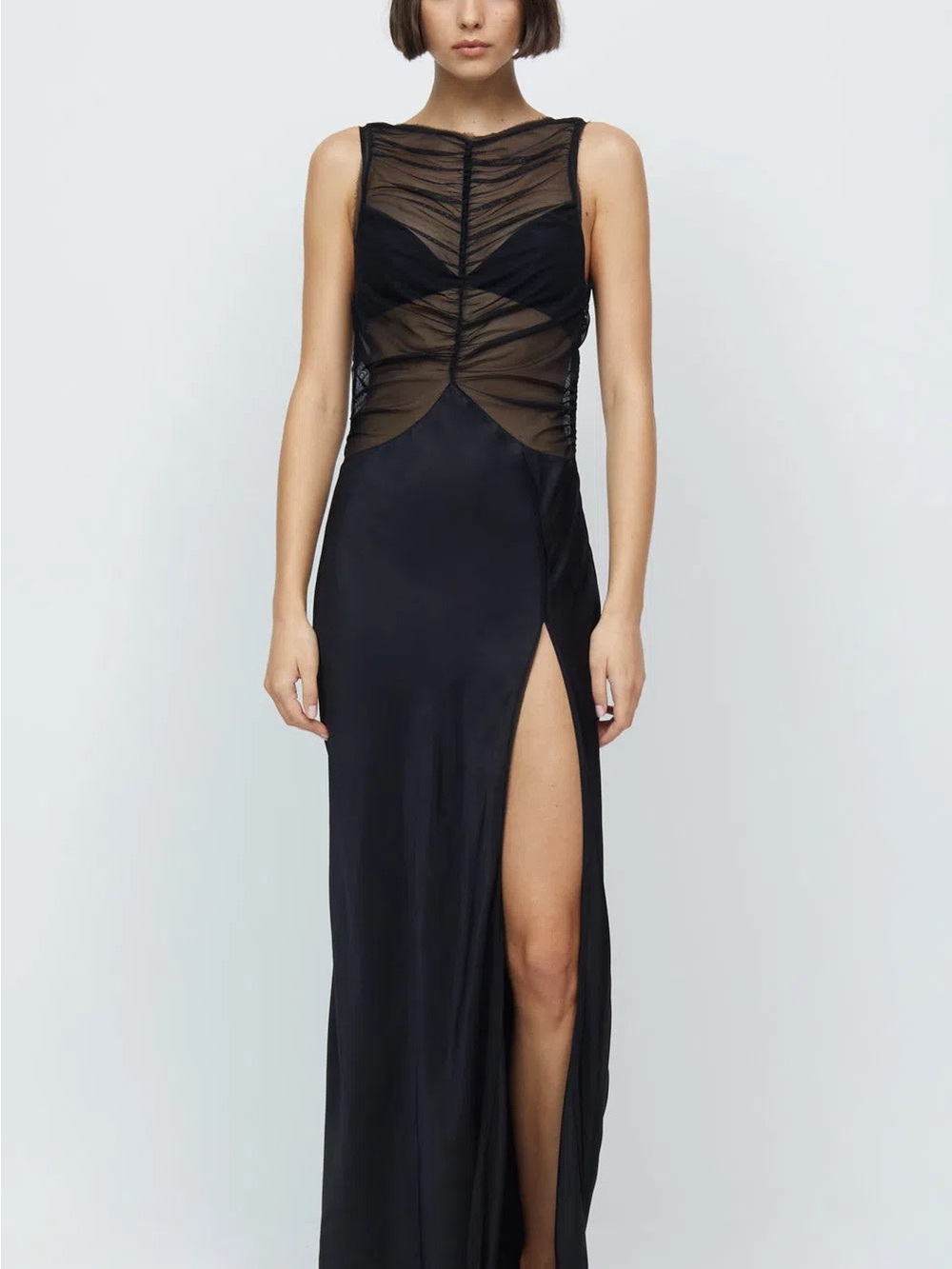 bec + bridge Black Ruched-Back Maxi Dress